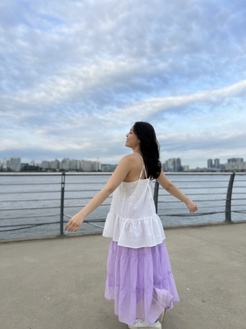 Chân váy tơ có túi, lưng thun có dây rút thương hiệu MAGENTA