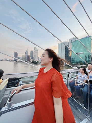 Đầm cam tay ngắn thun xếp ly