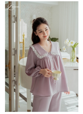 Đồ bộ ở nhà có khóa kéo ở ngực cho bé bú (set áo + quần dài) thương hiệu Lamme