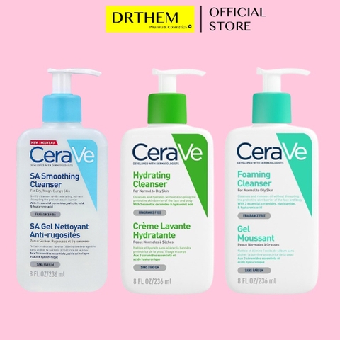 Combo 3 sữa rửa mặt Cerave ( Foaming Cleanser, Smoothing Cleanser, Hydrating Cleanser) 30mlx3