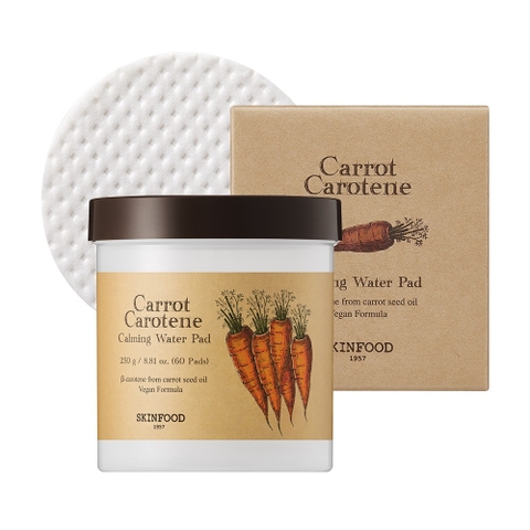 Hộp 60 miếng bông cà rốt làm dịu mẩn đỏ và mát da Carrot Carotene Calming Water Pad của SKINFOOD