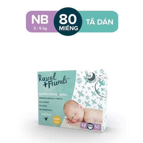 Bỉm/Tã dán Rascal & Friends size NB80 miếng (<=5kg) dành cho sơ sinh