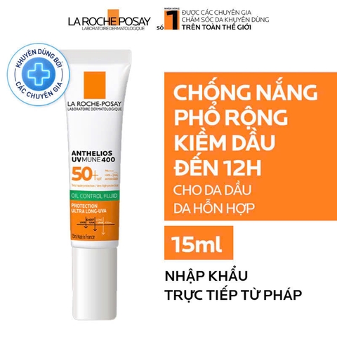 Kem chống nắng La Roche-Posay bảo vệ da khỏi tia UV dài và kiềm dầu 12H Anthelios UVMUNE 400 Gel-Cream 15ml