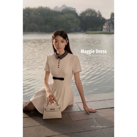 JOIE DES ROSES - Váy dạ phối xếp ly cổ đá đen Maggie Dress