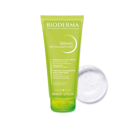 BIODERMA GEL RỬA MẶT LÀM SẠCH SÂU VÀ GIẢM MỤN SEBIUM GEL MOUSSANT ACTIF 200ML