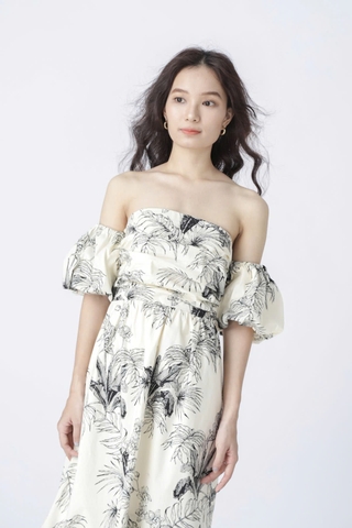 AOEM - MINI FLORAL DRESS IN BLACK - ĐẦM HOA TAY PHỒNG