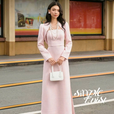 Áo dài hồng simple twitst