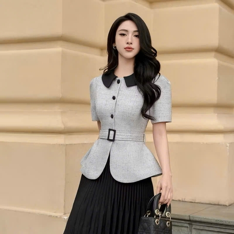 Áo Kiểu Cổ Sen Thắt Đai Thương Hiệu LAGOM