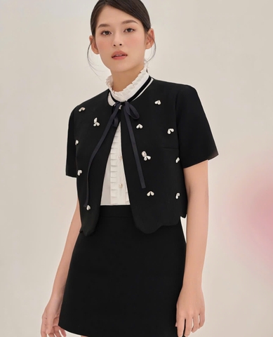 Áo Khoác Croptop Đính Đá Thương Hiệu JOIE DES ROSES