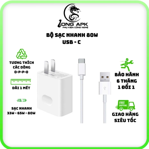 Bộ cốc cáp sạc nhanh 80W USB - C cho các dòng 0P0 có hỗ trợ sạc nhanh phụ kiện sạc điện thoại Phone