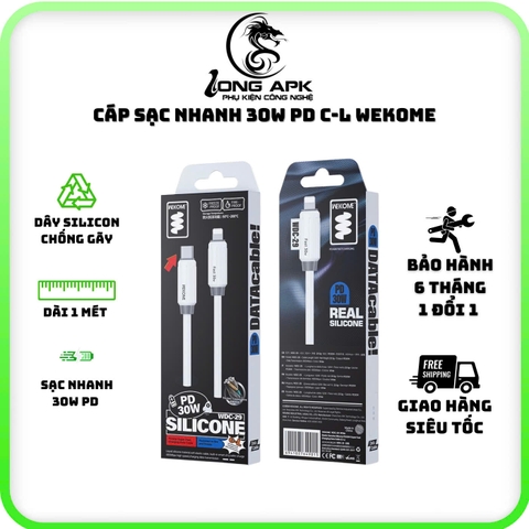 Cáp sạc nhanh 30w PD- WK WDC 29  Dây Silicone Siêu Bền - 1m phụ kiện sạc điện thoại Phone Usb C Type C - lP
