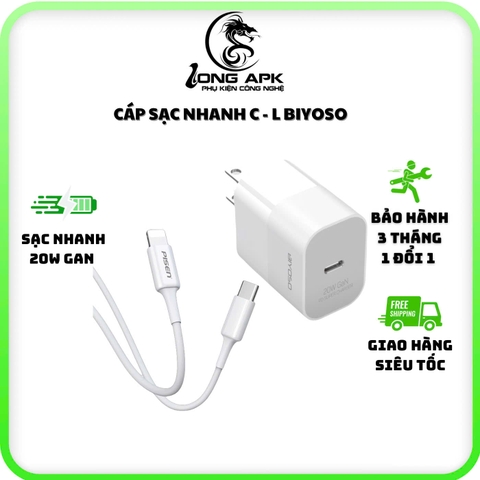 Bộ sạc nhanh 20w PD GaN BIYOSO và cáp Pisen C - L sạc nhanh Phụ Kiện