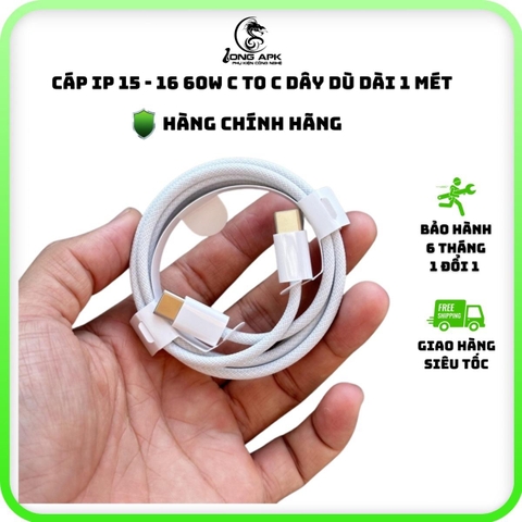 [ hàng chính hãng ] Cáp sạc IP 15 - 16 sạc nhanh C to C dây dù dài 1 mét phụ kiện sạc điện thoại - lap - mac Phone Type C Kem