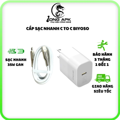 Bộ sạc nhanh BIYOSO 35W GaN  C - C gồm cốc và cáp dùng sạc điện thoại các dòng Phụ Kiện