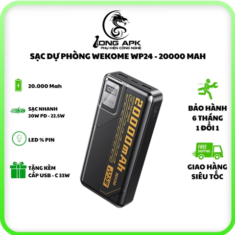 Pin sạc dự phòng Wekome WP-24 20.000 Mah sạc nhanh 22.5w sạc điện thoại Pin Dự Phòng