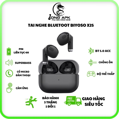 Tai nghe Bluetooth BIYOSO X25 TWS chống ồn vỏ nhôm âm thanh superbass Nhét Tai Nghe Nhạc Earphone