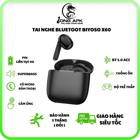Tai nghe bluetooth BIYOSO X60 TWS chống ồn - âm thanh superbass Nhét Tai Nghe Nhạc Earphone