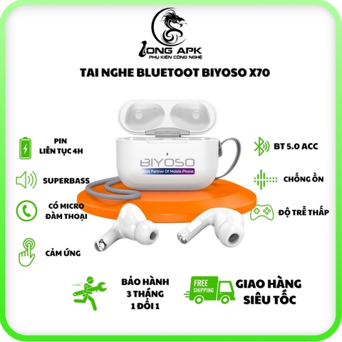 Tai nghe bluetooth BIYOSO X70 chống ồn - V5.3 superbass âm thanh HIFI kiểu nhét tai earphone Nghe Nhạc