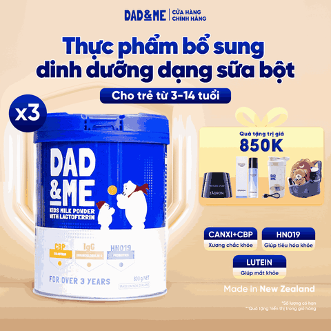 Combo 3 Hộp Sữa bột Dad and Me cho trẻ trên 3 tuổi (800g) - nhập khẩu New Zealand, phát triển toàn diện cho bé