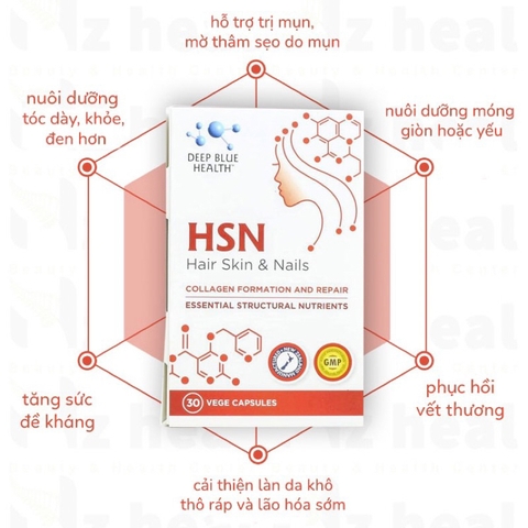 Viên uống Dưỡng Da, Móng và Tóc Deep Blue Health HSN Hair Skin & Nails 30 viên