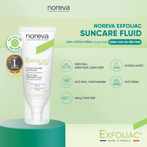 Kem Chống Nắng Dành Cho Da Dầu Mụn Noreva Exfoliac Matifying Suncare Fluid Spf50+ 40ml