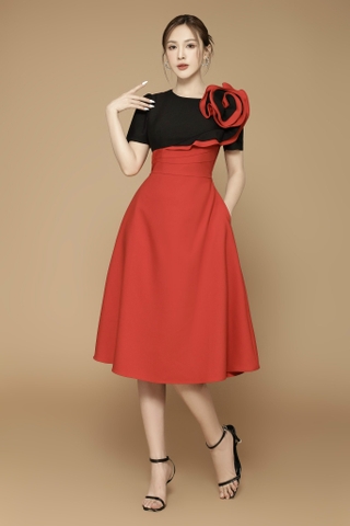 Đầm Xòe Phối Màu Kết Bông QC CC