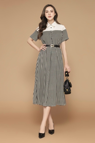 Đầm Qc Sơ Mi Caro Phối Trắng