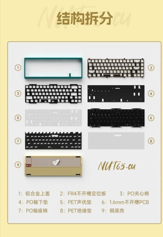 Bàn phím cơ Weikav NUT65 CU - Only KIT | Khung nhôm CNC, Bot Đồng CU cao cấp, 1.6mm