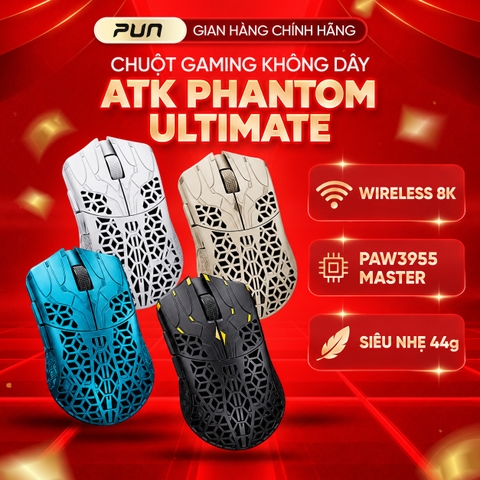 Chuột gaming ATK Phantom Ultimate Wireless 8K, PAW3955 Master, 44g