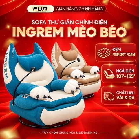[Đặt trước] Ghế sofa thư giãn chỉnh điện INGREM Mèo Béo – Bọc vải và bọc da