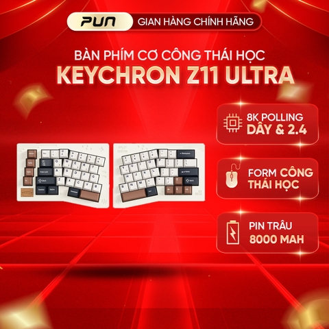 Keychron Z11 Ultra 8K - Bàn Phím Cơ Alice Tách Đôi CNC Nhôm Nguyên Khối | 3 Chế Độ Kết Nối | Wireless 8K Polling Rate