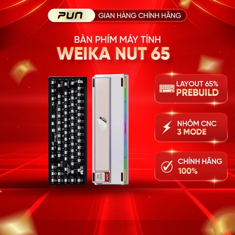 Bàn phím cơ WEIKAV NUT65 – Khung nhôm CNC, 65% Layout, PCB 1.6mm Non-Flex, Gasket Mount, LED RGB, VIA APP, 3 Mode, Hotswap, Pin 6000mAh