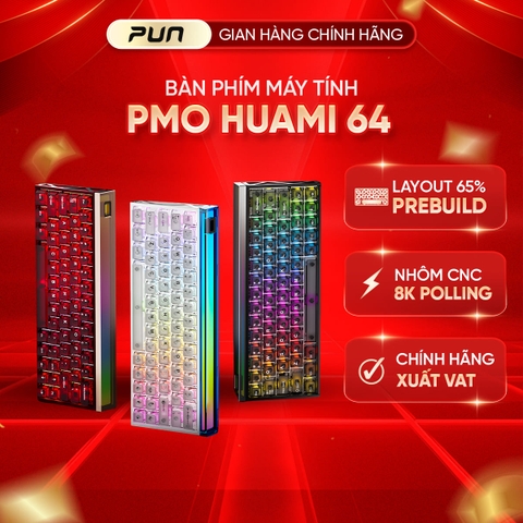 Bàn Phím Cơ HUAMI PMO 64 – Switch Gateron Magnetic, RGB 16 Triệu Màu, IP68, Vỏ Nhôm CNC Anode
