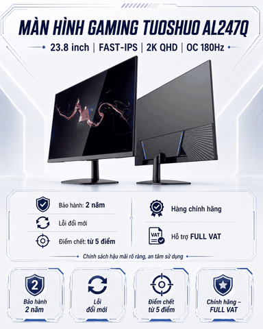 Màn Hình Gaming Tuoshuo AL247Q 23.8 Inch 2K 180Hz Fast IPS | 1ms, 100% sRGB, Chính Hãng