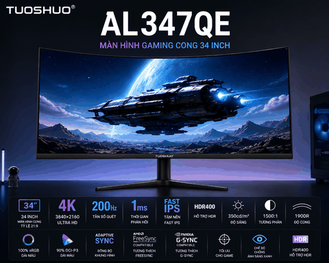 Màn Hình Gaming Tuoshuo AL347QE 34 Inch 4K 200Hz Fast IPS Cong 1900R HDR400 Màn hình gaming siêu rộng dành cho game thủ hiện
