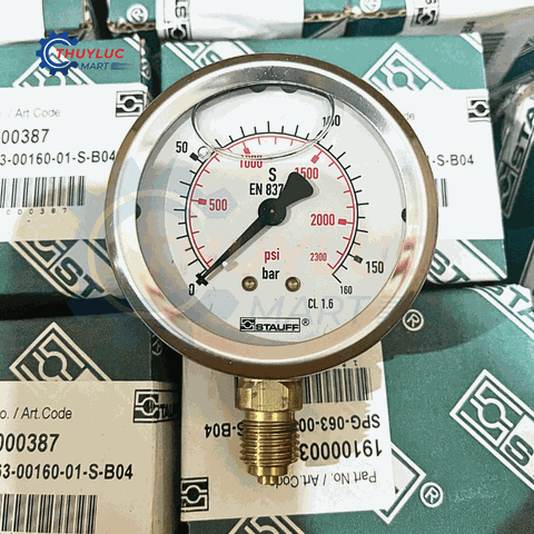Đồng hồ đo áp suất, D63, 160bar, chân đáy, SPG-063-00160-01-S-B04