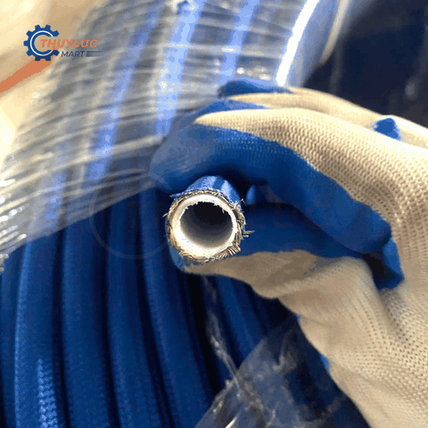 Ống teflon 1/2” bọc lưới inox và bọc vải xanh, PTFE-08-SS-BL