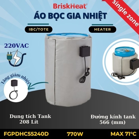 Áo bọc gia nhiệt có phích cắm NEMA 6-15P cho thùng nhựa FGPDHC55240D