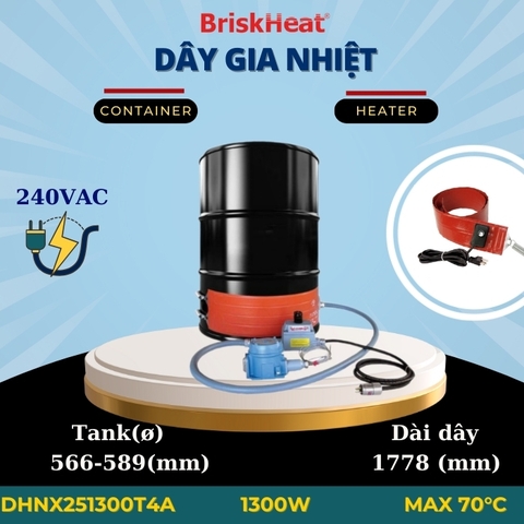 Dây gia nhiệt Silicon cho thùng nhựa DHNX251300T4A - 70C/1300W