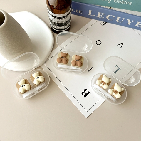 Khay Đựng Lens Trong Suốt Họa Tiết Gấu Nổi Dễ Thương
