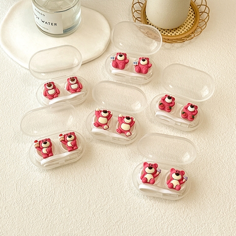 Khay Đựng Lens Trong Suốt Họa Tiết Gấu Dâu