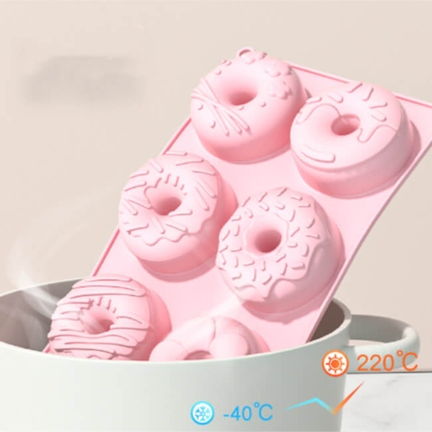 Khuôn silicone 6 Lỗ Làm Bánh donut Chịu Nhiệt Cao Tiện Dụng
