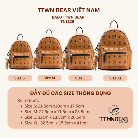 Balo nữ đi học, đi du lịch da cao cấp TTWN BEAR - TN1326