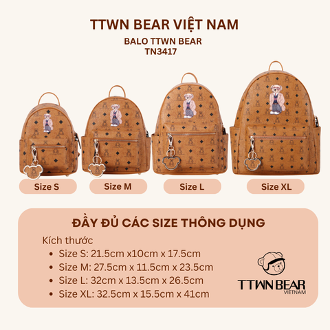Balo nữ đi học, đi du lịch da cao cấp TTWN BEAR - TN3417
