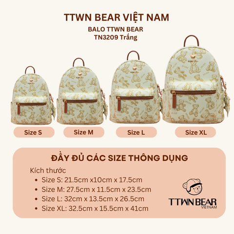 Balo nữ đi học, đi chơi thời trang cao cấp TTWN BEAR - TN3209