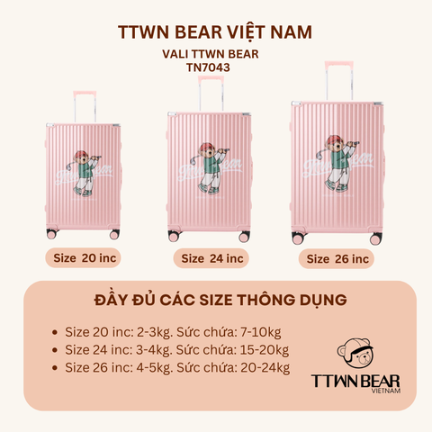 Vali du lịch size 20, size 24, size 26 TTWN BEAR - TN7043