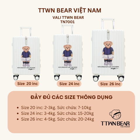 Vali du lịch size 20, size 24 chính hãng TTWN BEAR - TN7001 