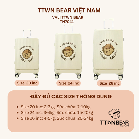 Vali trắng du lịch size 20, size 24 TTWN BEAR  - TN7041