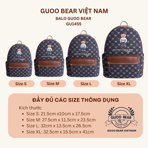 Balo thời trang chính hãng GUOO BEAR - GU1455 Xanh (XL)