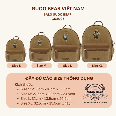 Balo thời trang chính hãng GUOO BEAR - GU8005 Nâu